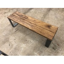 Sitzbank, Altholz-Antik Design, Industrial, Eichenbohlen im Altholz-Stil auf Kufengestell 120x43,5x40cm